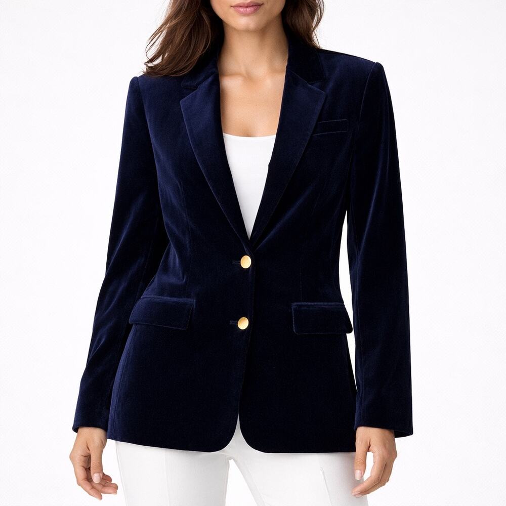 Calvin Klein Velvet 2 Button Blazer Jacket Navy Blue Size 8